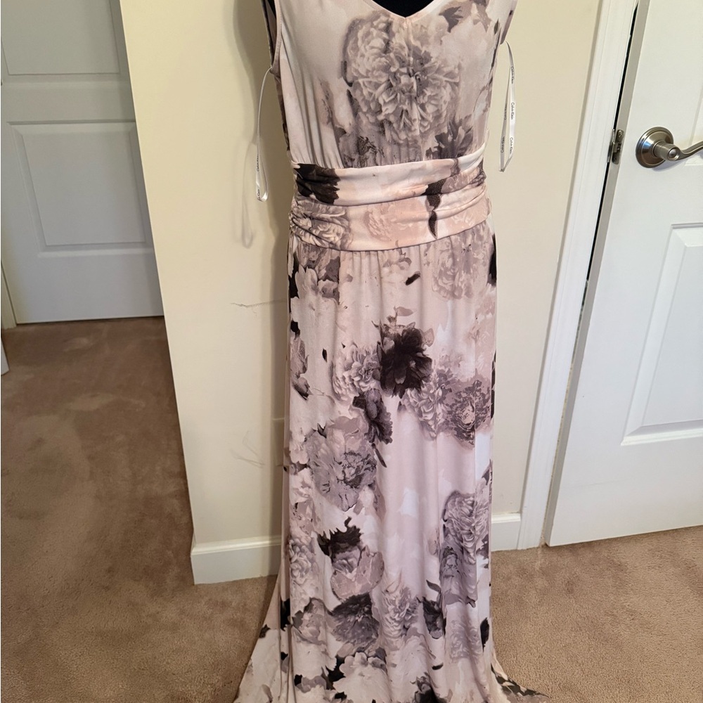 Calvin Klein Floral Maxi Dress in dusty pink and black